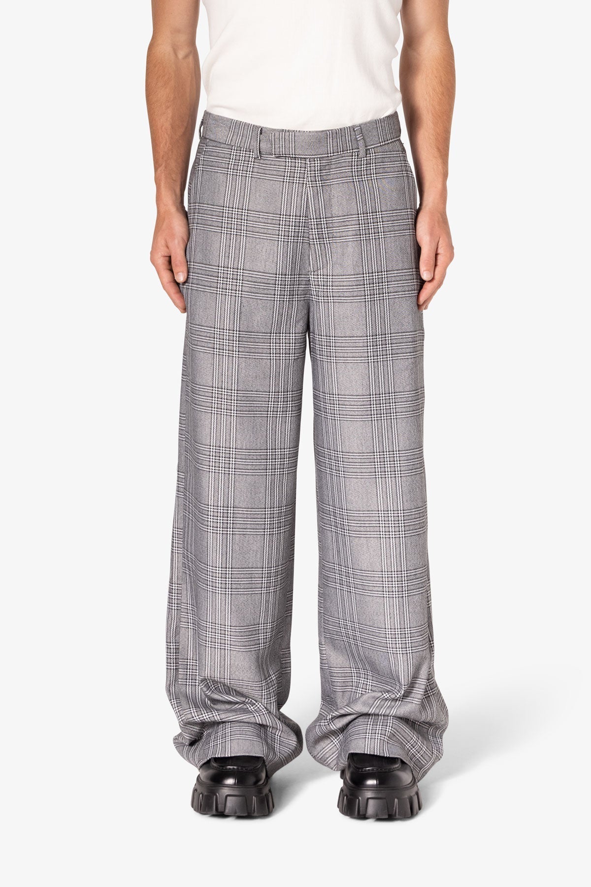 Plaid Baggy Suit Pants - Black/Grey