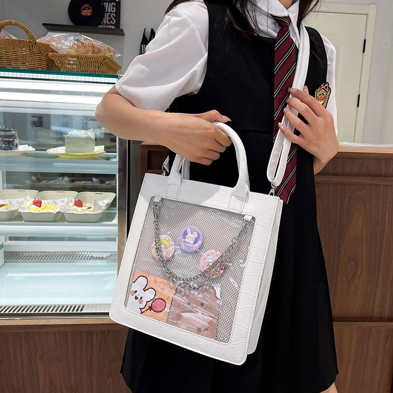 Women's Medium Pu Leather Cartoon Cute Square Zipper Shoulder Bag Handbag Crossbody Bag