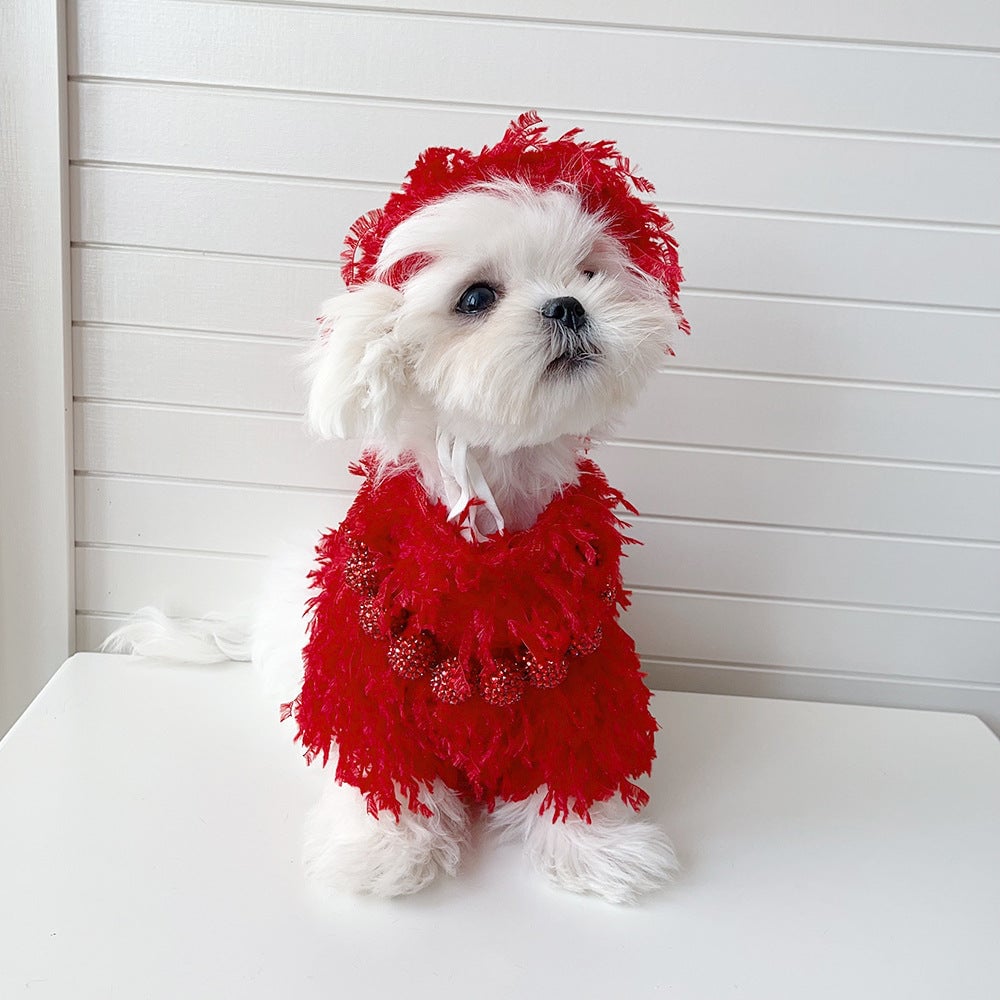 Tassel Faux Fur Dog Sweater&Hat