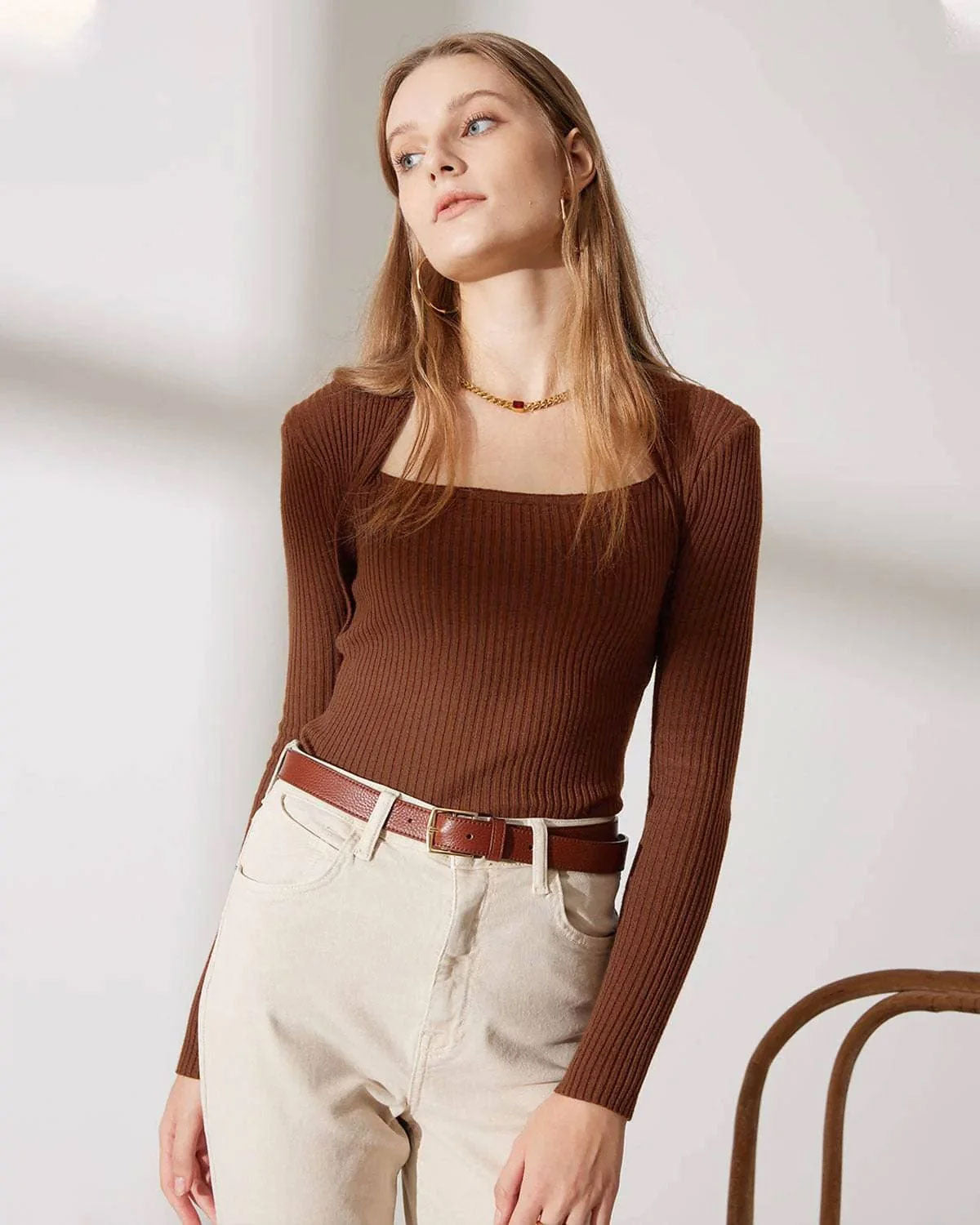 The Ribbed Front Cutout Knitwear