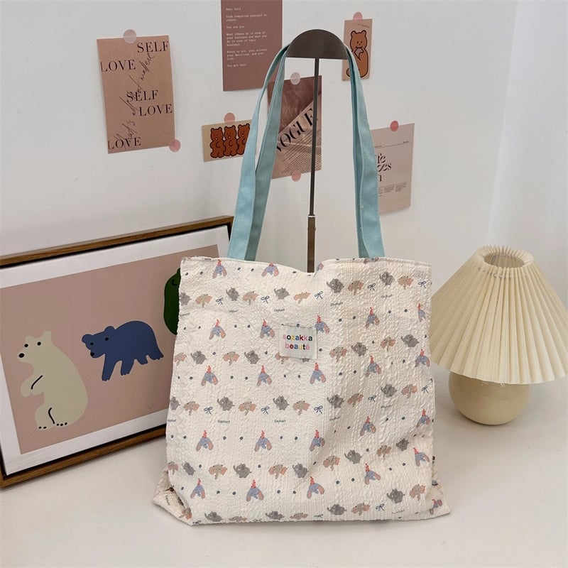 4431 Cute Sweet Printed Puppy Double Layer Canvas Bag Summer New Large Capacity Casual Portable Shoulder Bag
