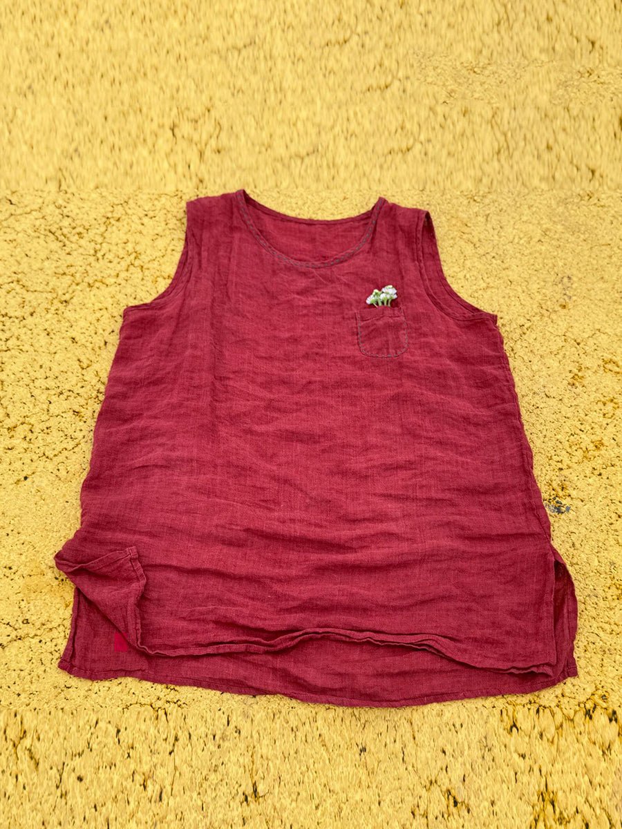 Women Summer Vintage Stitching Linen O-Neck Vest