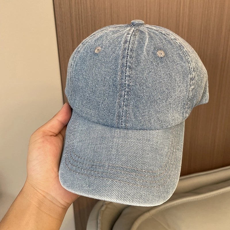 Korean-style Spring And Summer Denim Baseball Cap Women's Washable Old Letter Hat Men's Trendy Sunscreen Cap