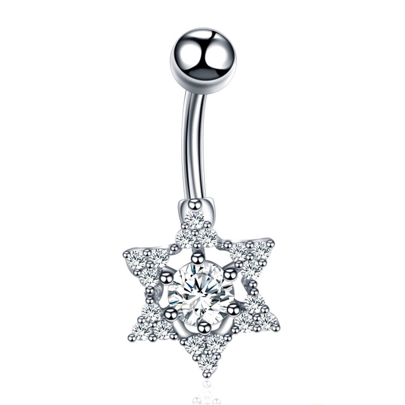 Fashion Star Heart Shape Butterfly Stainless Steel Inlay Zircon Belly Ring 1 Piece