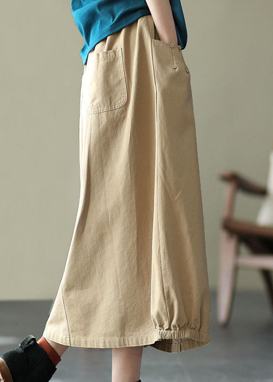 Beautiful Khaki Elastic Waist Pockets open Fall Skirts