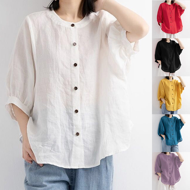 Leisure Solid Color Half Sleeve O-neck Blouse