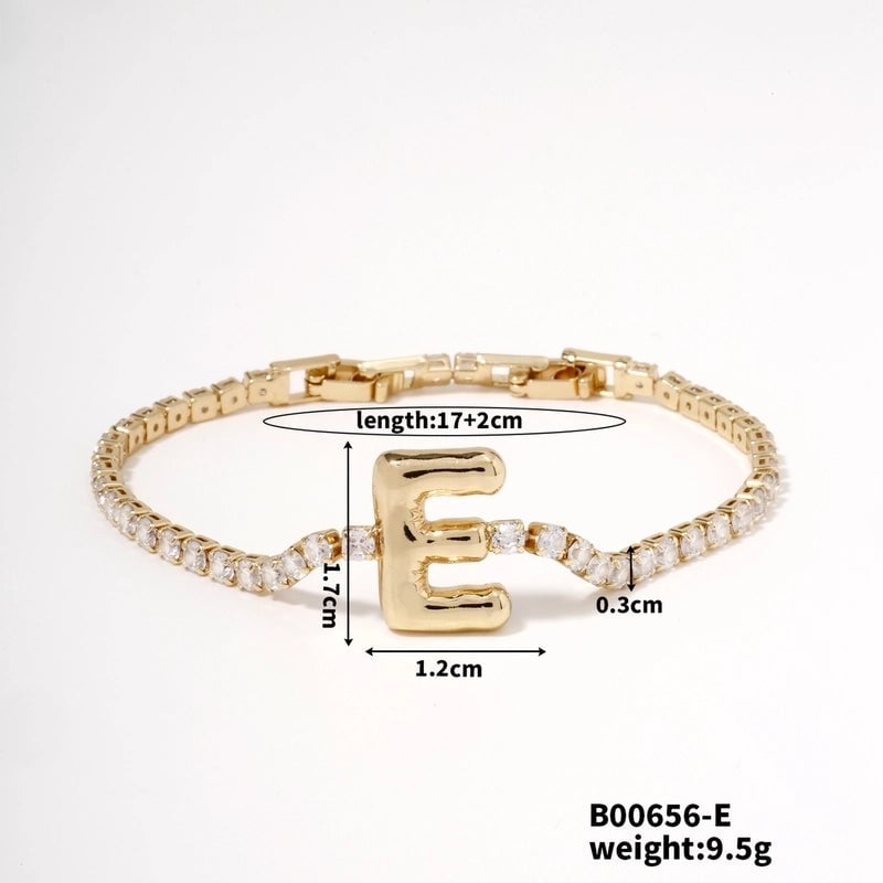 304 Stainless Steel Copper K Gold Plated Minimalist Classic Style Plating Inlay Letter Zircon Bracelets