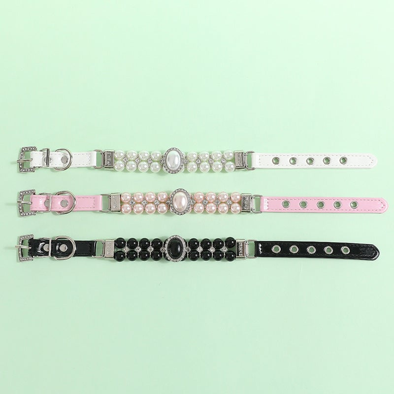 Jeweled Pearl Decor Dog Collar&Leash