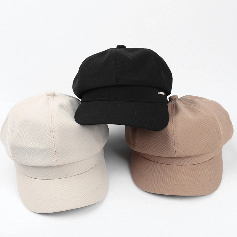Beret Women's Korean Style Literary Letters Retro Solid Color Casual Fashion Hat British Octagonal Cap Cap Painter Cap
