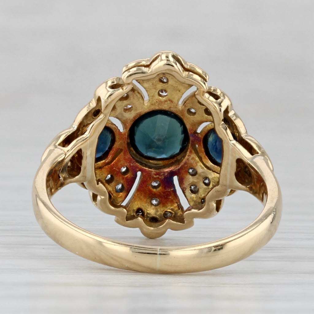 Vintage 1.42ctw Blue Sapphire 3-Stone Ring 18k Yellow Gold Size 6