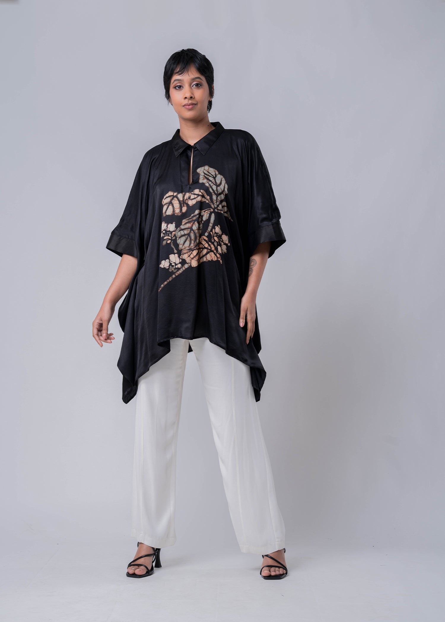 Flower Branch Hand Printed Batik Kaftan Top