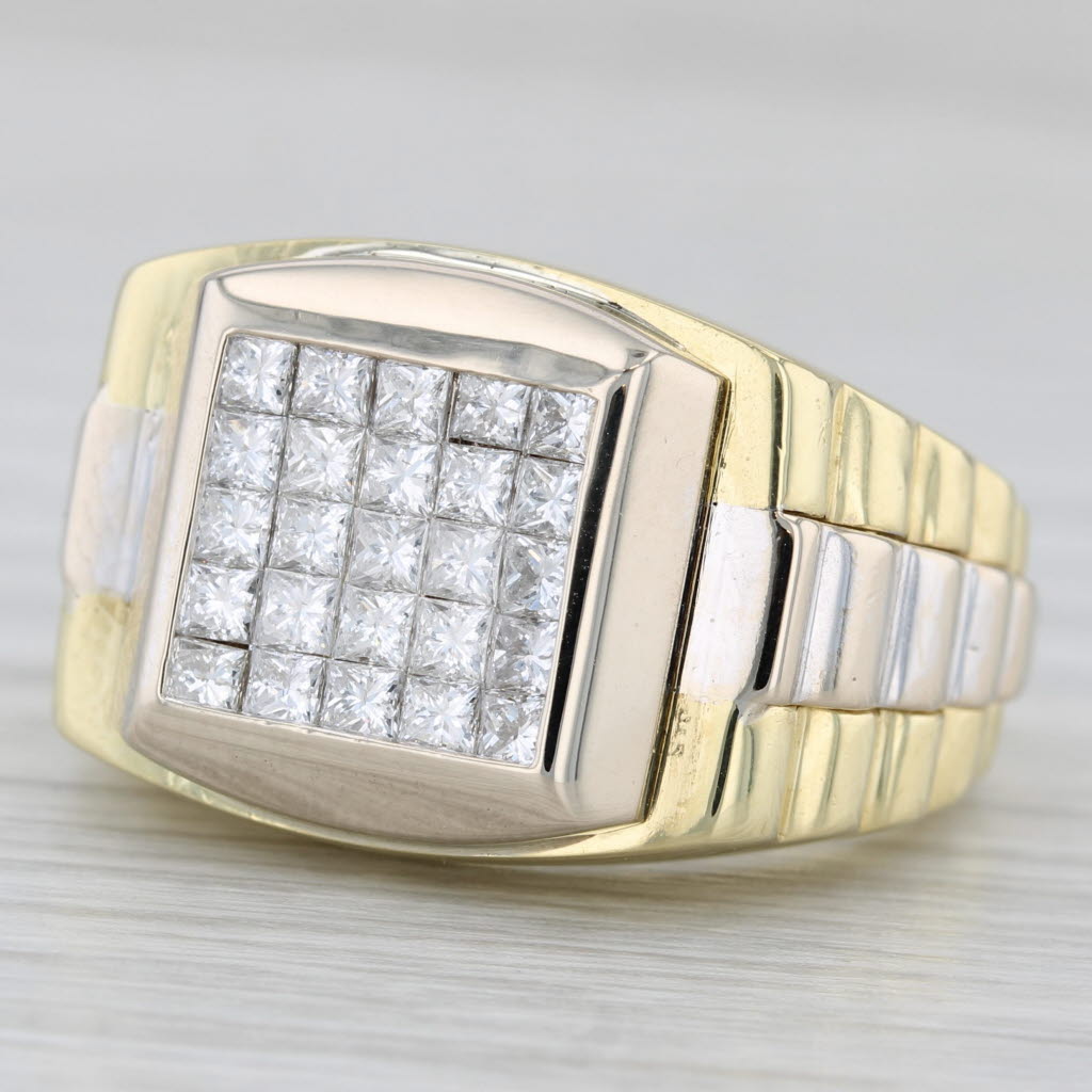 1.10ctw Diamond Men's Ring 18k Yellow White Gold Beveled Watch Band Style Sz 8.5