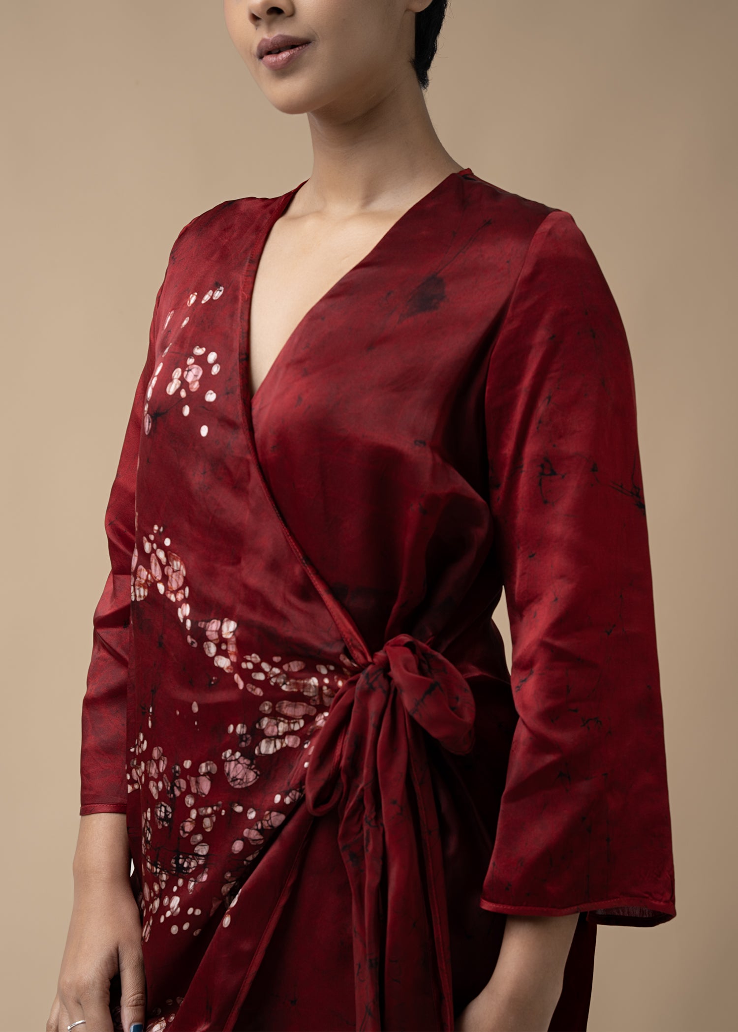 Batik Knot Side Wrap Dress