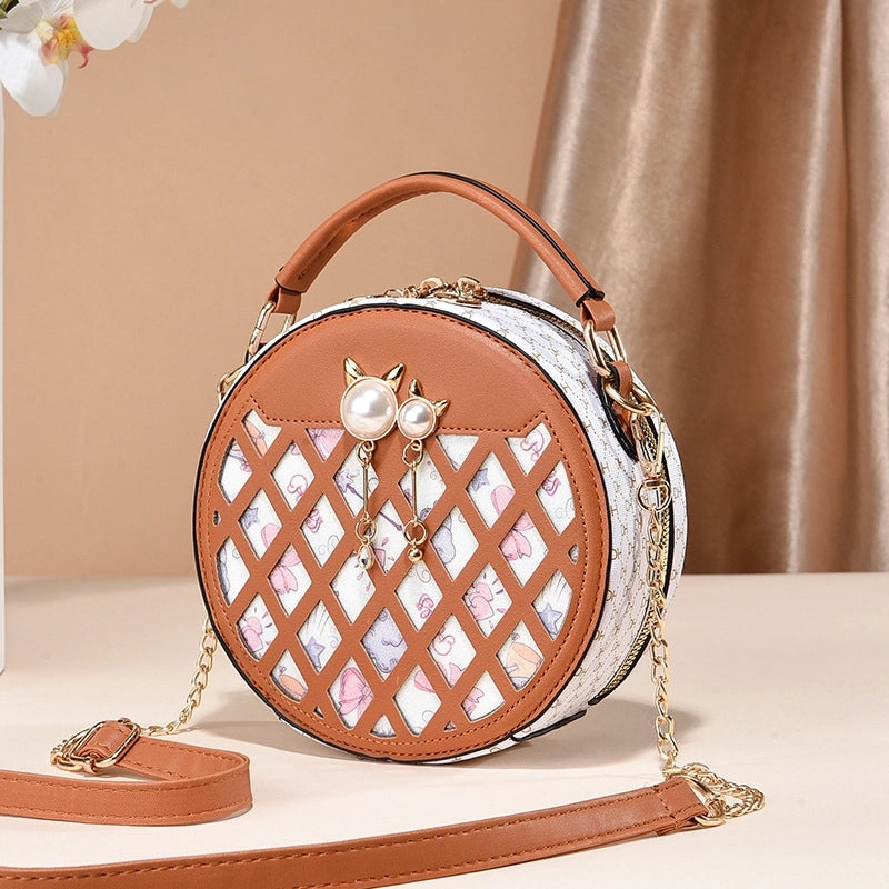 Women's Small All Seasons Pu Leather Color Block Classic Style Round Zipper Shoulder Bag