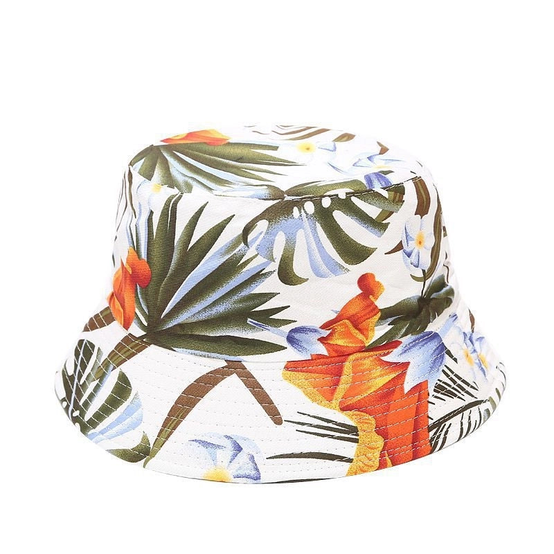 Women's Minimalist Flower Printing Flat Eaves Bucket Hat