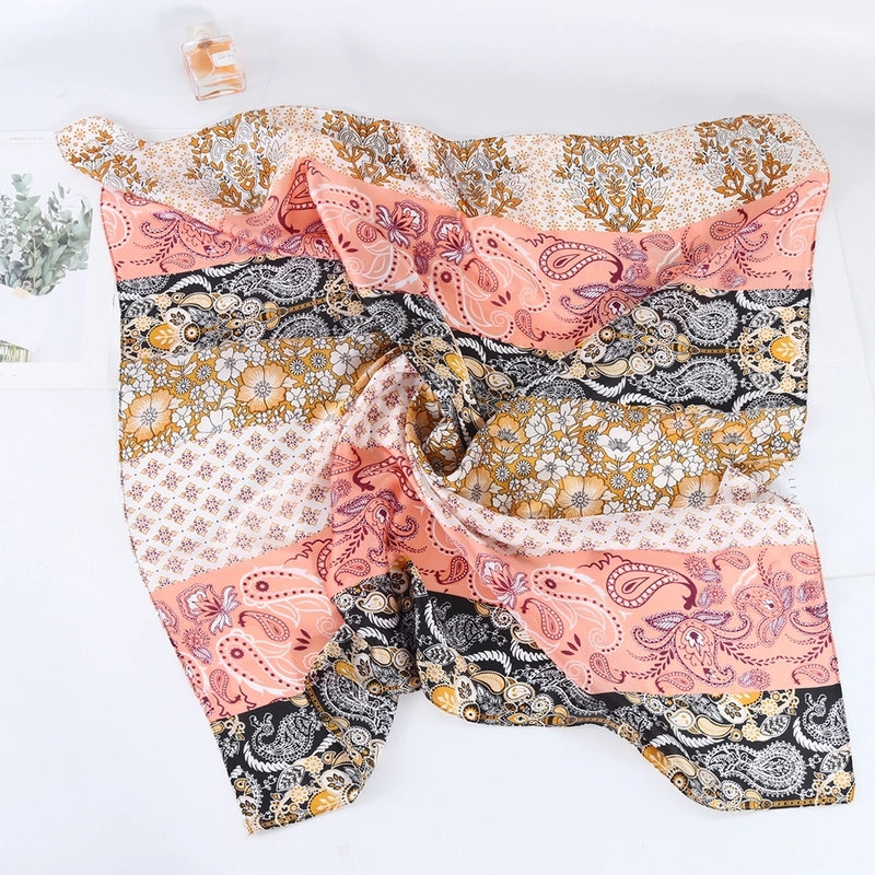 Women's Casual Plant Satin Printing Silk Scarf
