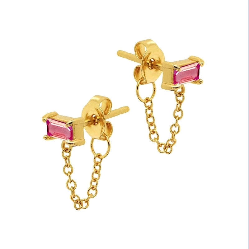 Minimalist Leaf Square Water Droplets Copper Ear Studs Plating Inlay Zircon Copper Earrings