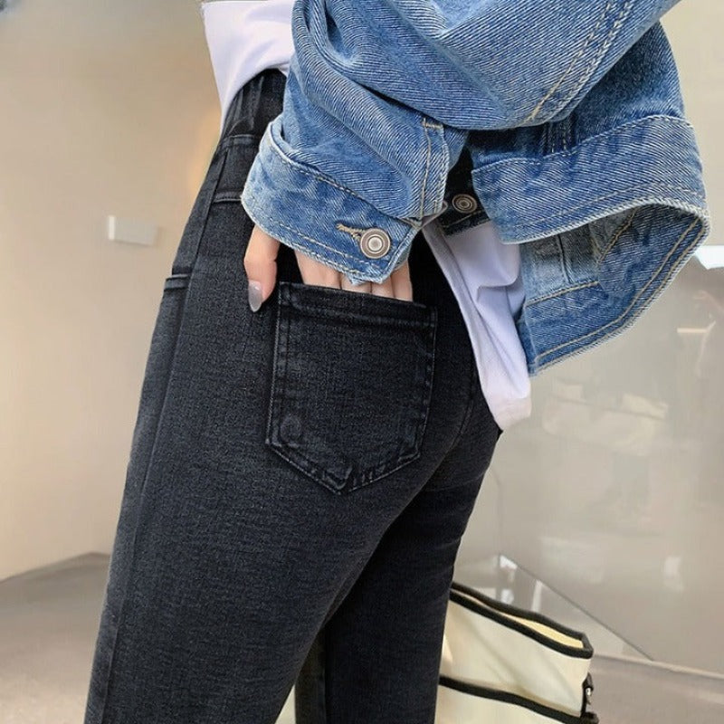 Casual Elastic Fleece High Waist Skinny Jeans
