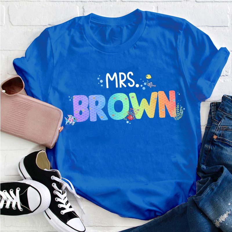 Personalized Name Rainbow Fish Teacher T-Shirt