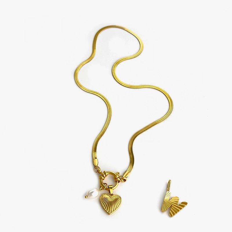 Minimalist Commute Letter Heart Shape 316L Stainless Steel  Freshwater Pearl 18K Gold Plated Stainless Steel Necklaces