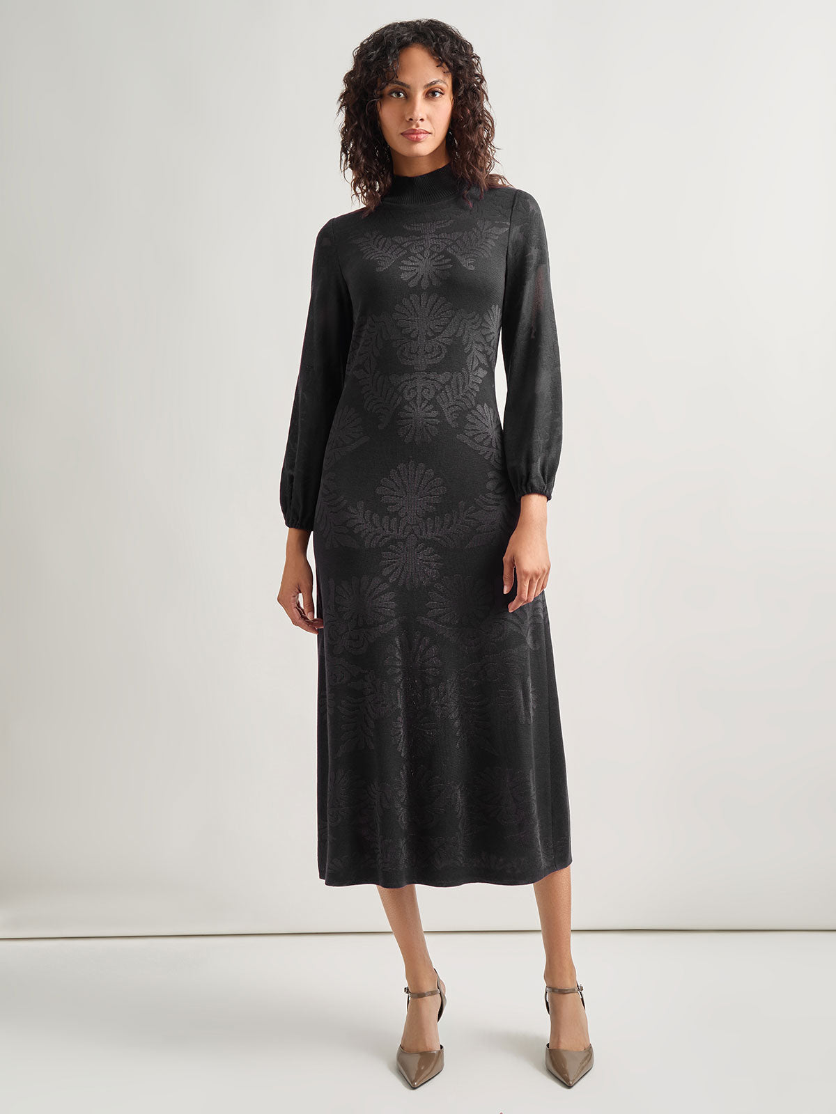 A-Line Jacquard Knit Midi Dress