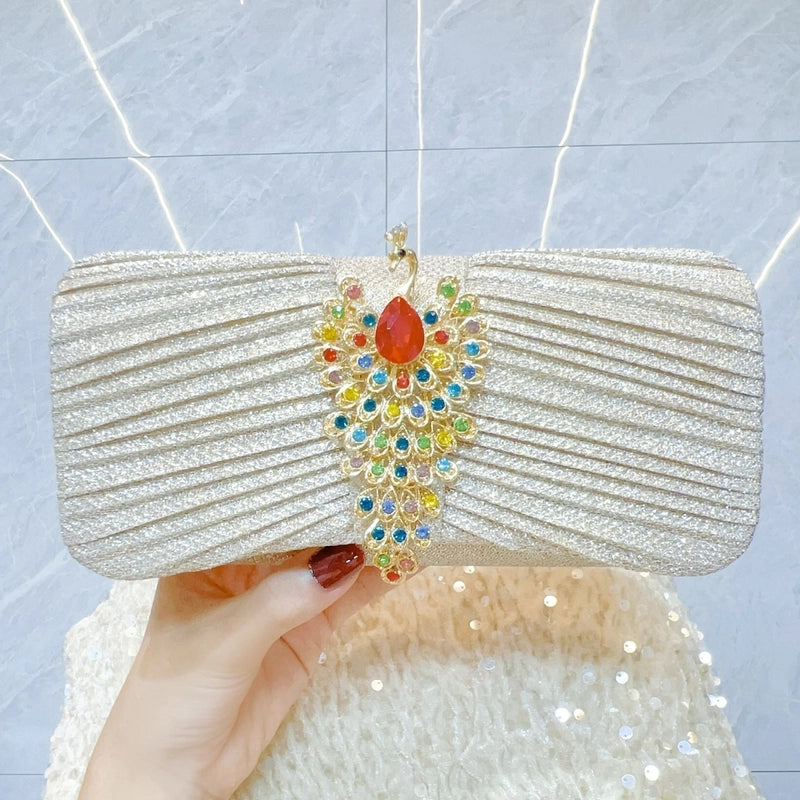 Gold Champagne Purple Polyester Solid Color Square Evening Bags