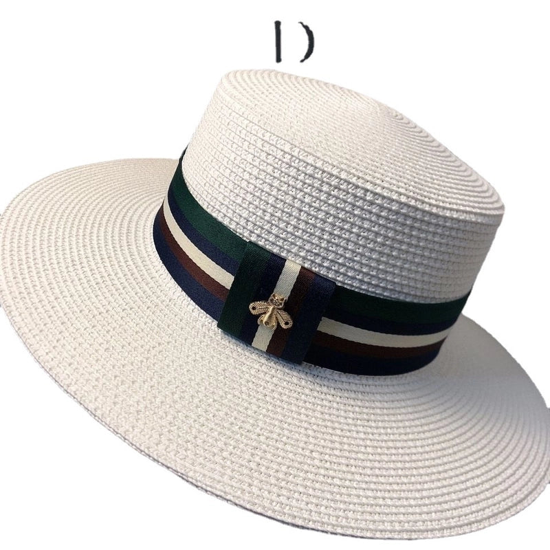Hat Multi-color Striped Bee Flat Top Top Hat Summer Fashion Korean-style Travel Sunshade Straw Hat Women