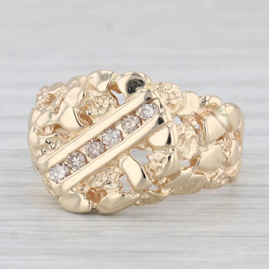 0.18ctw Diamond Nugget Ring 14k Yellow Gold Men's Size 10.75