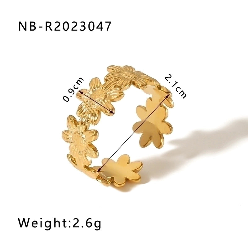 Stainless Steel 18K Gold Plated IG Style Basic Minimalist Plating Four Leaf Clover Heart Shape Flower Open Rings