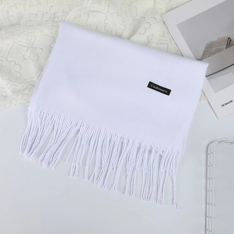 Solid Color Cashmere Tassel Scarf  Autumn And Winter Warm Scarf Simple Style Air Conditioning Shawl