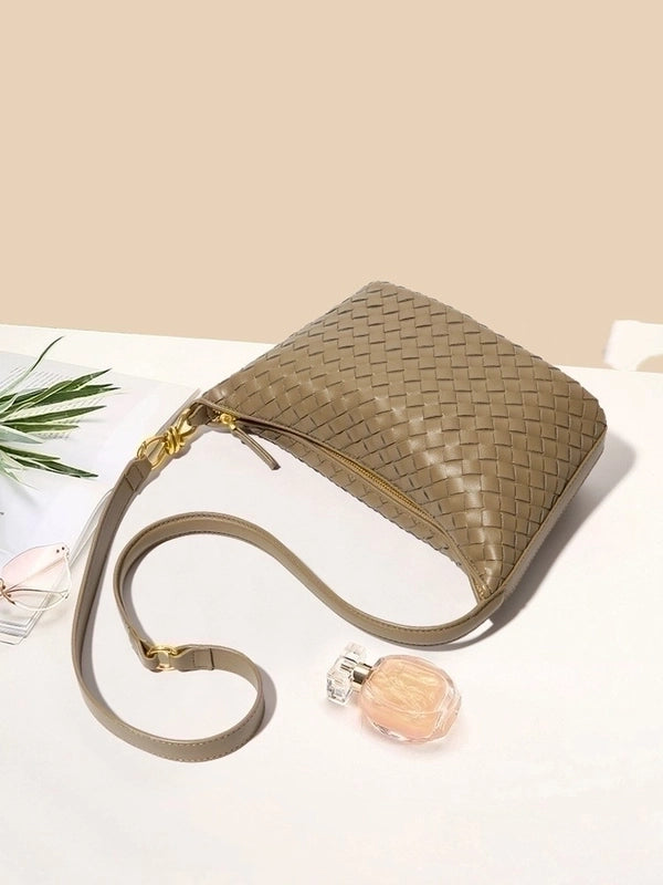Women's Medium All Seasons Pu Leather Solid Color Basic Square Zipper Shoulder Bag