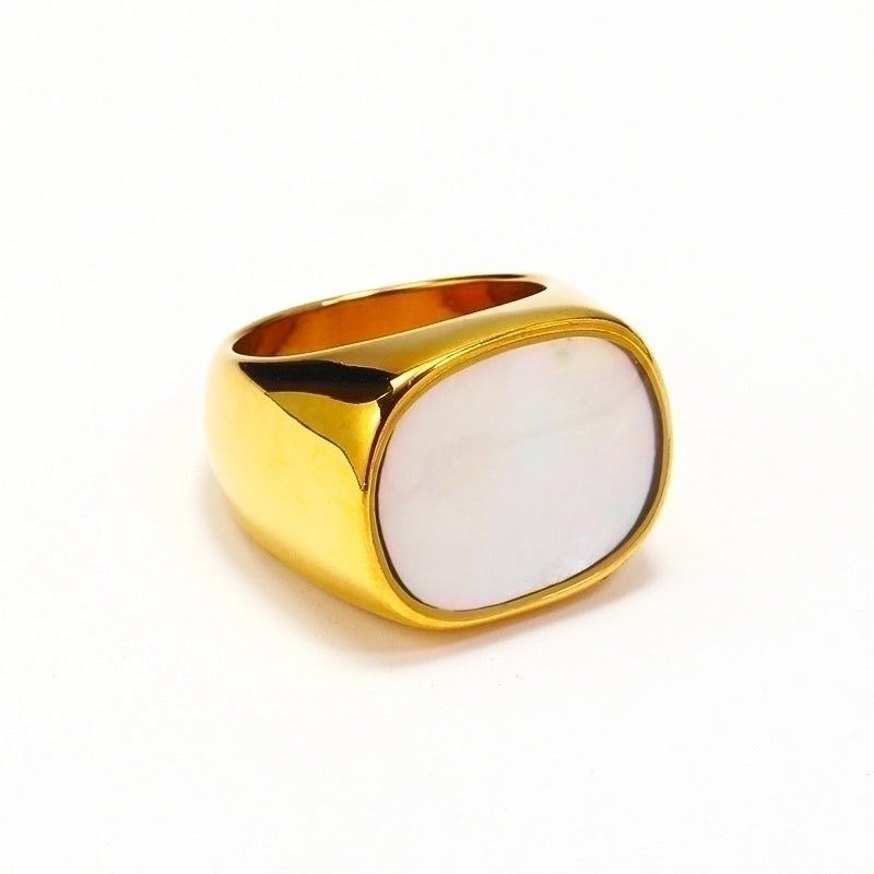 Titanium Steel 18K Gold Plated Hip-Hop Retro Plating Color Block Shell Rings