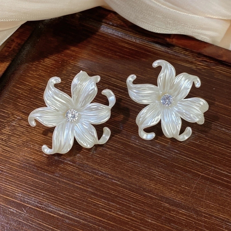 3 Pieces Sweet Heart Shape Rose Flower Inlay Imitation Pearl Alloy Rhinestones Earrings