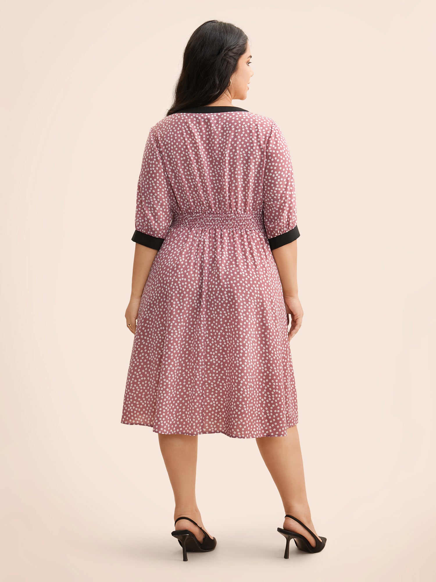 Ditsy Floral Contrast Trim Button Detail Dress