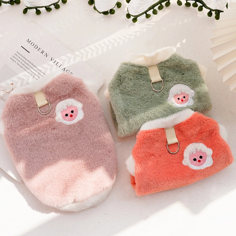 Thickened Warm Franece Velvet Embroidered Little Sheep Pet Clothes For Dogs Cats Autumn/winter Season