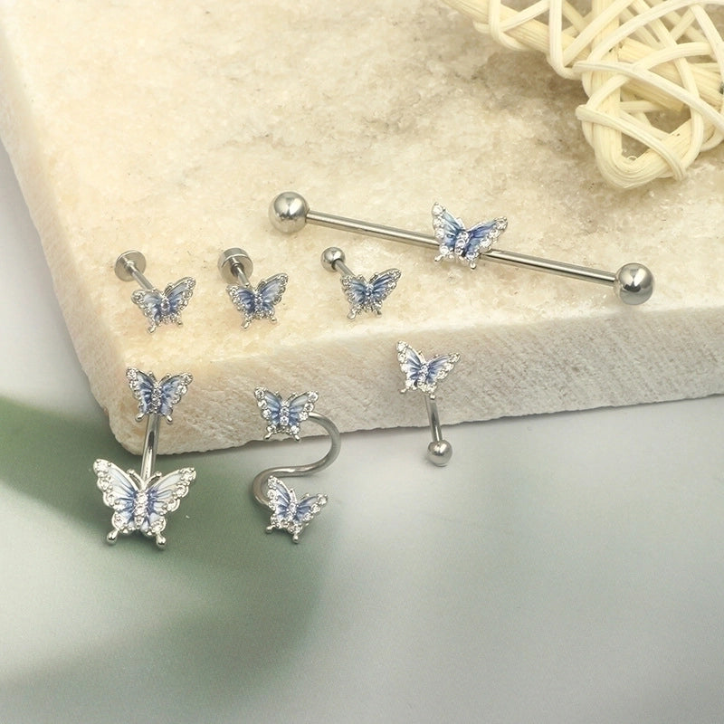 1 Piece Vintage Style Star Butterfly Plating Inlay Stainless Steel Rhinestones Ear Studs