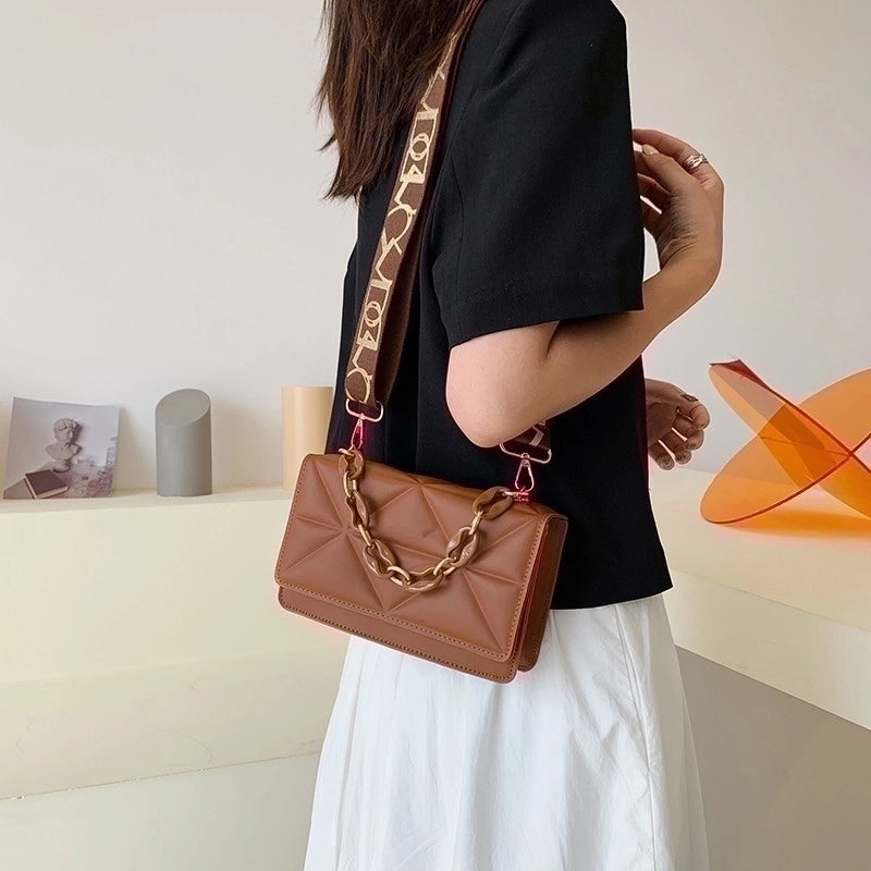White Black Brown Pu Leather Solid Color Chain Square Evening Bags