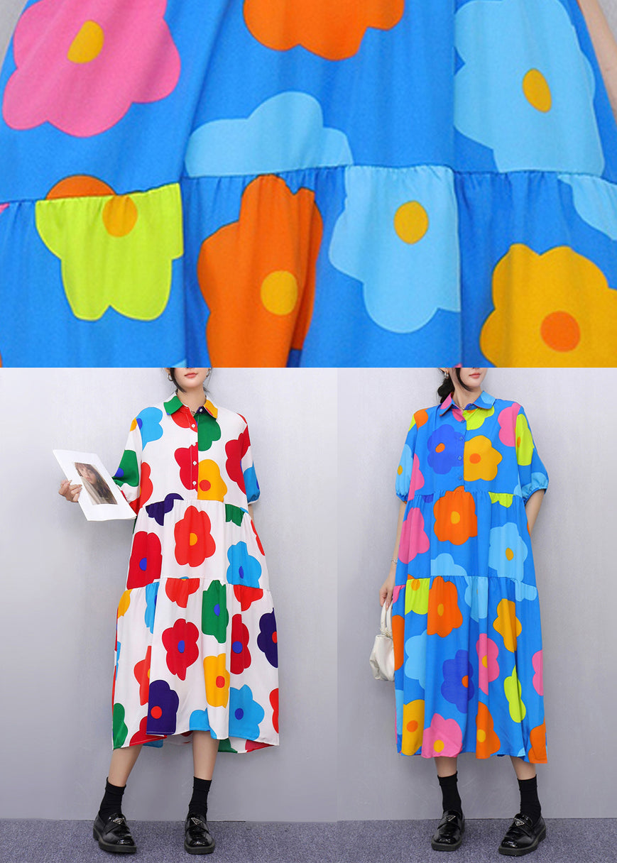 White Button Print Cotton Shirts Dress Peter Pan Collar Summer