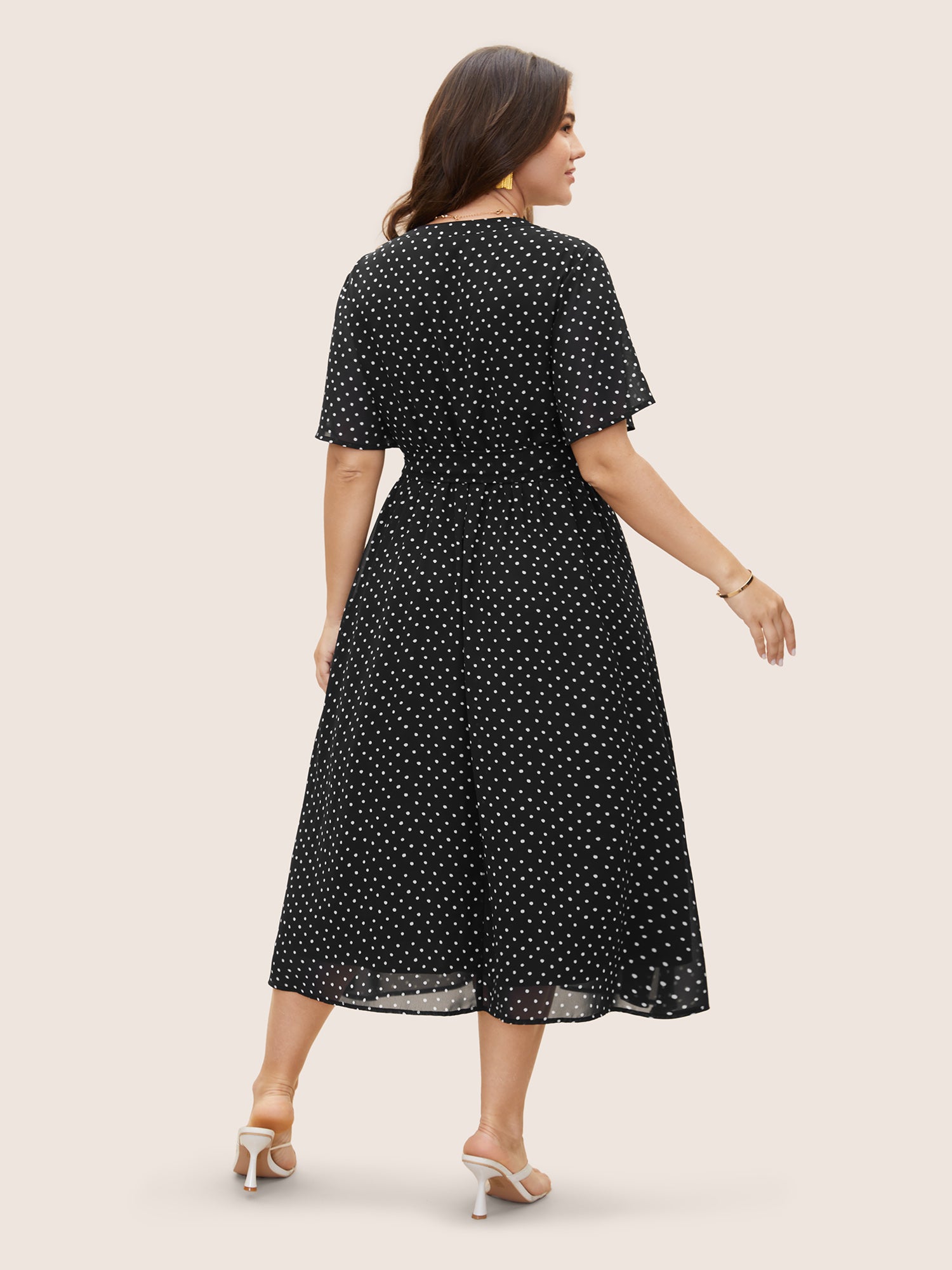 Chiffon Polka Dot Ruffle Sleeve Dress