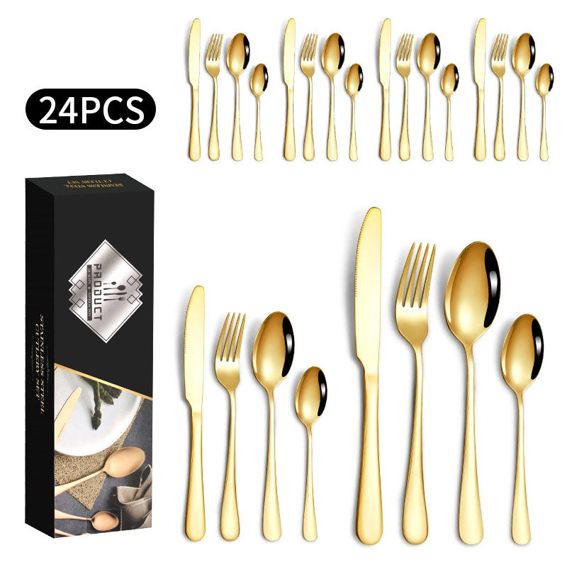 1010 Stainless Steel Tableware 24-piece Golden Steak Knife. Fork And Spoon Gift Box Western Tableware Suit