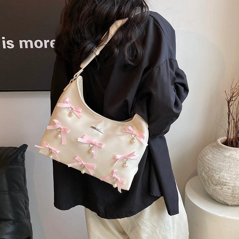 Women's Medium Pu Leather Bow Knot Elegant Square Zipper Tote Bag