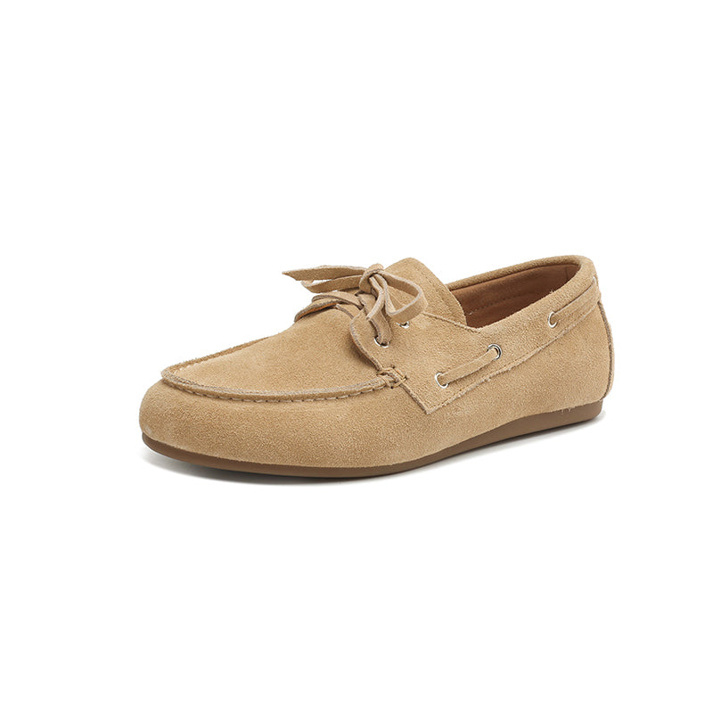 Vintage Leather Lace-Up Loafers Round Toe Flat Oxford Shoes in Light Brown/Deep Brown/Caramel/Apricot