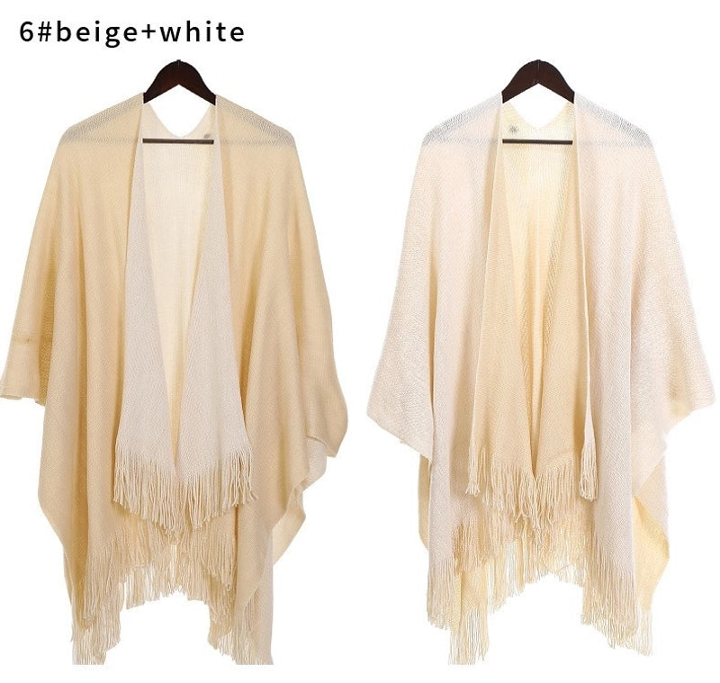 Autumn And Winter Double-sided Knitted Shawl In Stock Warm Shawl Acrylic Tassel Warp Knitted Cape