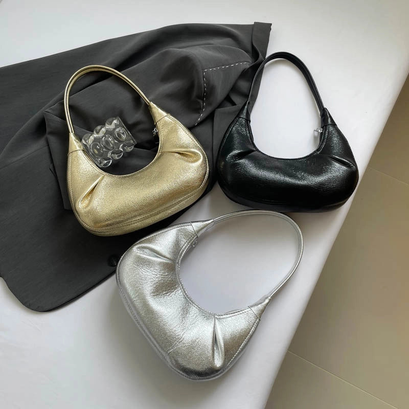 Women's Pu Leather Solid Color Basic Sewing Thread Dumpling Shape Zipper Shoulder Bag