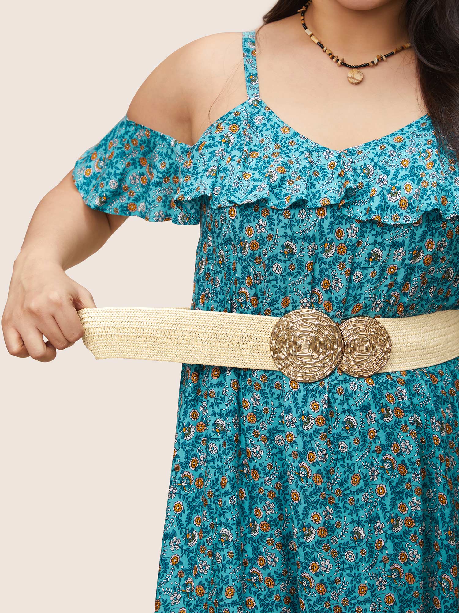 Geometric Metal Buckle Detail Elastic Weave Belt