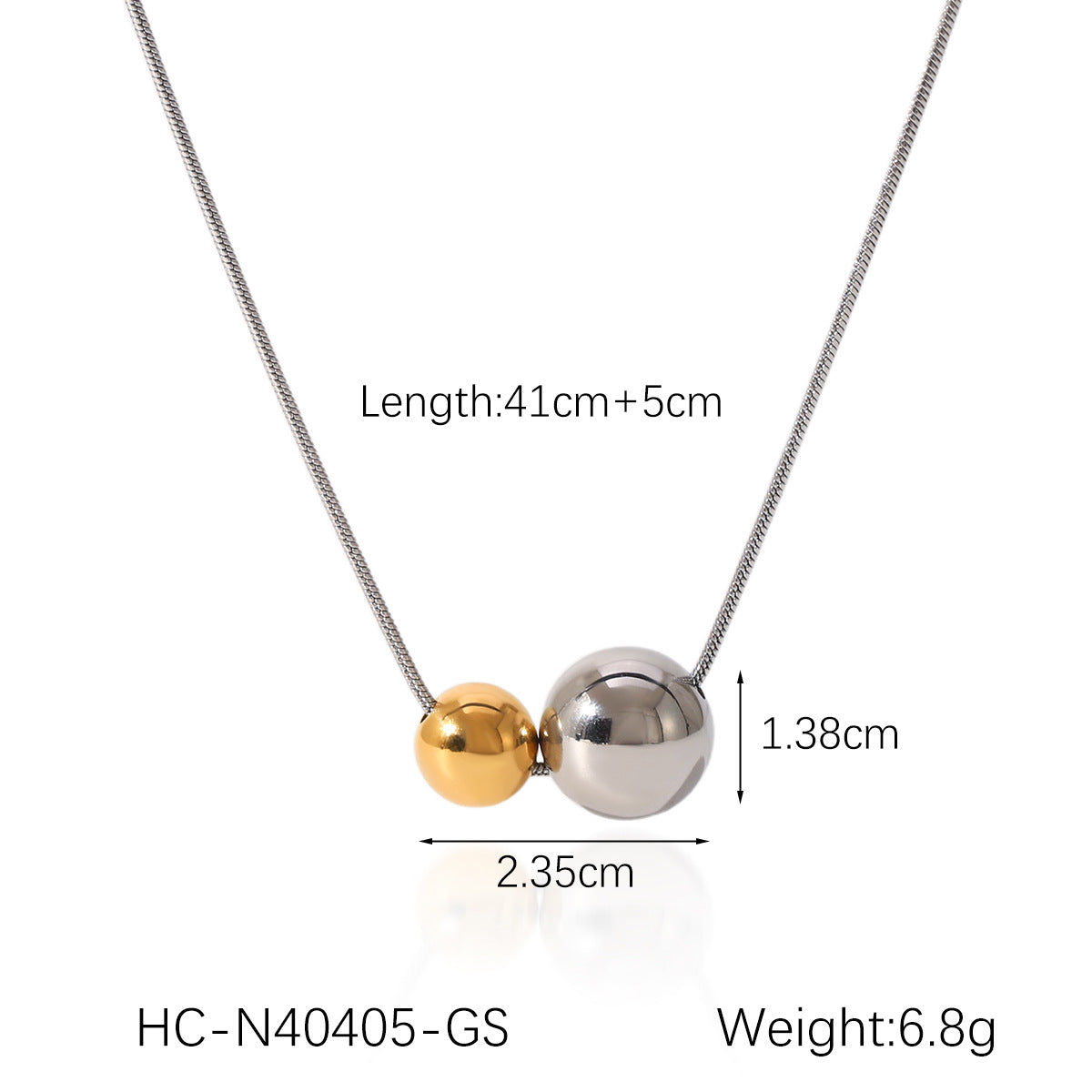 Stainless Steel Snake Bone Chain Ball-Shaped Gold And Silver Color Matching Steel Bead Pendant Necklace Niche Design Clavicle Chain Necklace