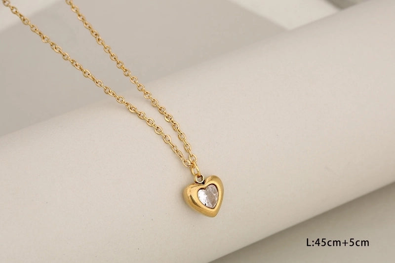 Classic Style Heart Shape 304 Stainless Steel Rhinestones Inlay Jewelry Set