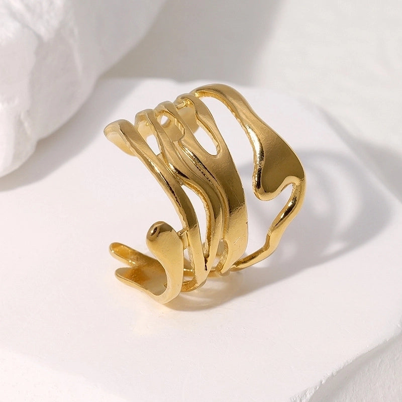 Casual Minimalist Geometric 304 Stainless Steel Hollow Out Inlay Open Rings