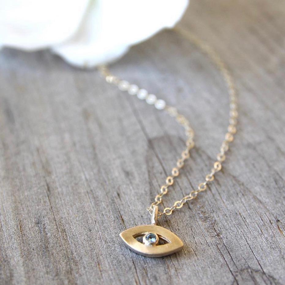 14k Gold Tiny Evil Eye Necklace