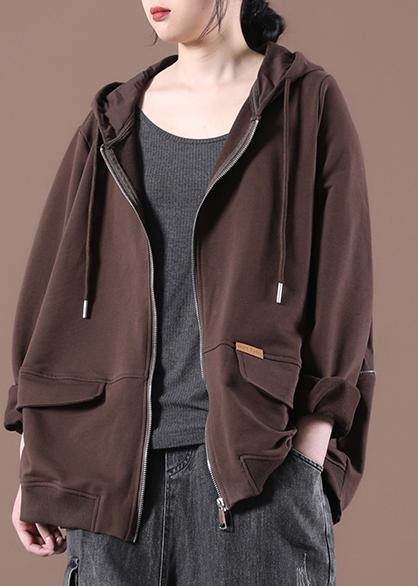 Chocolate Patch Work Zip Up Short Jacket